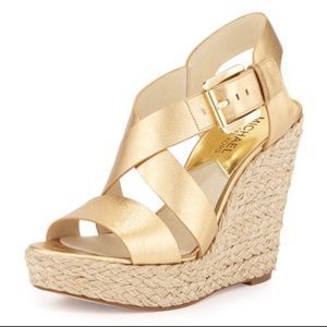 MIchael Kors Gold Wedge Espadrille Sandals, sz 5.5